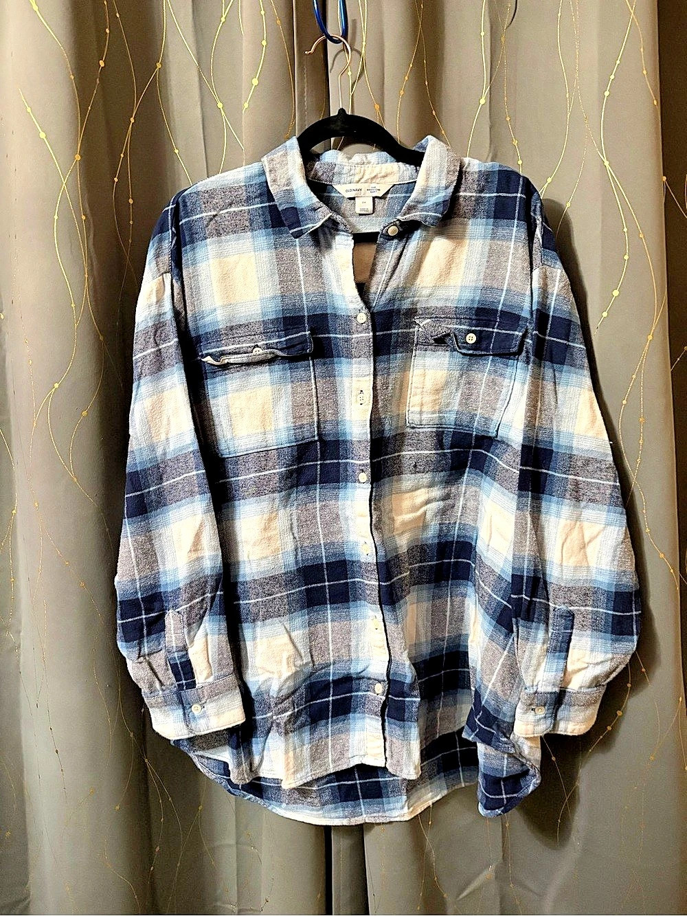 Old Navy The Boyfriend Shirt Plaid Button Down Blue & White Size 2X